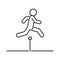 Running with obstacle, courage in jump, line icon. Run man. Movement and achievement. Athletics, sport. Vector