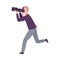 Running Paparazzi with Camera, Male Photographer Following Celebrity Flat Vector Illustration