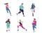 Running people flat vector illustration. Multiracial runners, athletes, sportive women cartoon characters