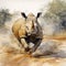 Running rhino, Southern White Rhinoceros, Safari.