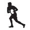 Running rugby player with ball, vector silhouette