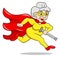 Running senior super heroine with cape