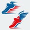 Running shoes with speed and motion trails and with wings