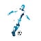Running soccer player, abstract blue silhouette
