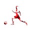 Running soccer player, abstract red silhouette