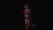 Running sport girl. Front view. Black screen. Slow motion