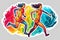 running sports couple, rainbow sticker. Neural network AI generated