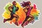 running sports couple, rainbow sticker. Neural network AI generated