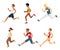 Running sprinter men or marathon athletes set flat vector illustration isolated.