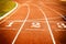 Running track start line texture with lane numbers