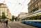 Running tram in Bahnhofstrasse Street in Zurich city center