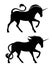 Running unicorn horses black vector silhouette