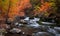 Running water at Big Cottonwood creek during autumn time