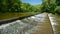 Running water in the river. Rafting on the river Jihlava and a beautiful natural swimming pool in the forest. Stribsky mill -