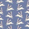 Running white rabbit with long ears. Adorable hare on a blue background. Cute jumping bunny character seamless pattern.