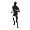 Running woman, abstract vector silhouette, front view