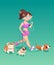 Running woman with dogs.