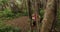 Running woman in forest by banyan tree training and working out - Trail runner
