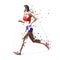 Running woman, low polygonal athlete. Isolated vector illustration, side view