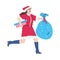 Running woman with new year and Christmas gifts a vector isolated illustration