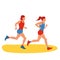 Running women. Beautiful girls in excellent sport shape runs. Cartoon realistic illustration. Flat sportive people. Concept sports