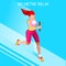 Running Women Relay of Athletic Summer Games Icon Set.Speed Concept.3D Isometric Athlete.Sport of Athletics.Sporting Competition