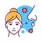 Runny nose color line icon. Flu symptom. When liquid comes out of your nose because of a cold, allergy, or crying. Pictogram for