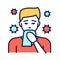 Runny nose line color icon. Infectious diseases, colds, flu. Pictogram for web page, mobile app, promo. UI UX GUI design