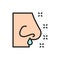 Runny nose, rhinitis, allergy, nasal mucus flat color line icon.