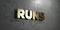 Runs - Gold sign mounted on glossy marble wall - 3D rendered royalty free stock illustration