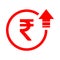 Rupee high symbol, cost increase icon. Growth profit bussiness sign vector illustration