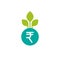 Rupee sign and growing sprout with green leaves. vector icon. Income growth flat icon