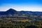 Rural acreage and farms, with Cooroy Mountain and Noosa Hinterland, Sunshine Coast, Queensland, Australia.