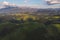 Rural aerial landscape above the Transylvanian hills