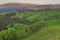 Rural aerial landscape above the Transylvanian hills