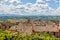 Rural aerial view over the rooftops of an old Italian village