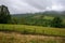 Rural area in mountains. misty september morning