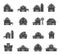 Rural barn building silhouettes glyph icons set