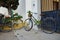 Rural bicycle with fruits in wicker basket