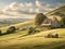 Rural Charm - Idyllic Countryside Landscape with Rolling Hills - Generated using AI Technology