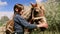 Rural child with a favorite pet horse.