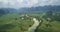 Rural Chinese landscape of limestone rocks and rice fields in Guangxi China