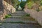 Rural cobblestone road at sunset