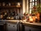 Rural cottage style kitchen filled with natural light and candlelight in wooden finishes. Natural style for comfortable family