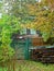 Rural countryside backyard landscape on rainy autumn day