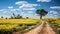 Rural farm landscape, yellow meadow, blue sky generated by AI