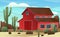 Rural farm red barn. In semi desert with cacti. Large livestock shed. Farmer design for growing pets and animals