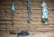 Rural home made of sticks and mud with thatched house in Tanzania. Poverty of developing nation and culture of Swahili