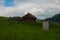 Rural homestead with pit latrine in drakensberg mountains