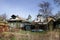 Rural house on a background of the Orthodox churches.